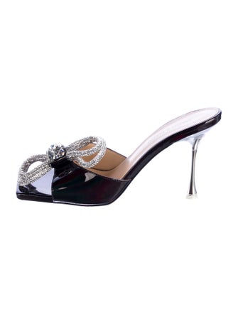 Mach & Mach Patent Leather Bow Accents Slides