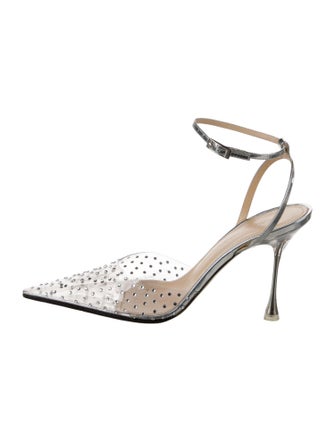 Mach & Mach Leather Crystal Embellishments Slingback Pumps