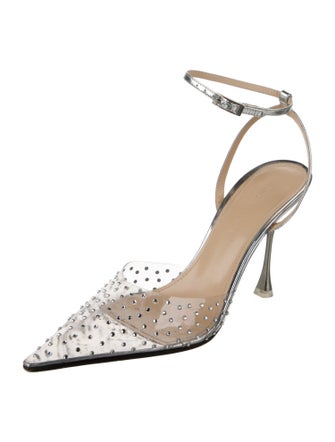 Mach & Mach Leather Crystal Embellishments Slingback Pumps