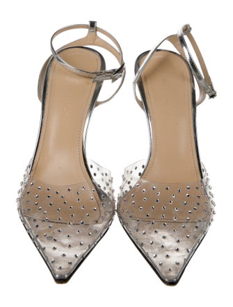 Mach & Mach Leather Crystal Embellishments Slingback Pumps