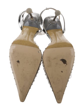 Mach & Mach Leather Crystal Embellishments Slingback Pumps