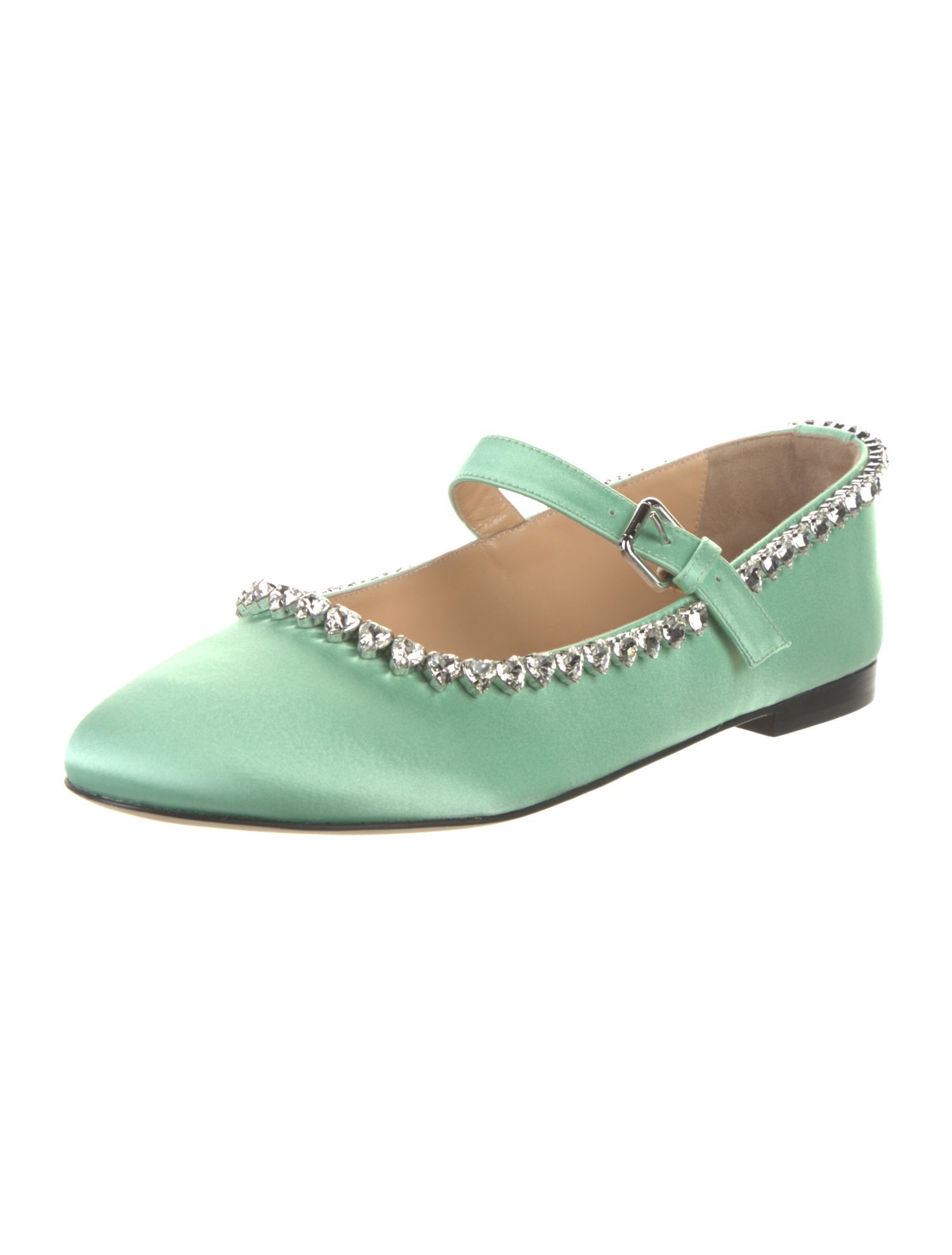 Mach & Mach Satin Crystal Embellishments Mary Jane Flats