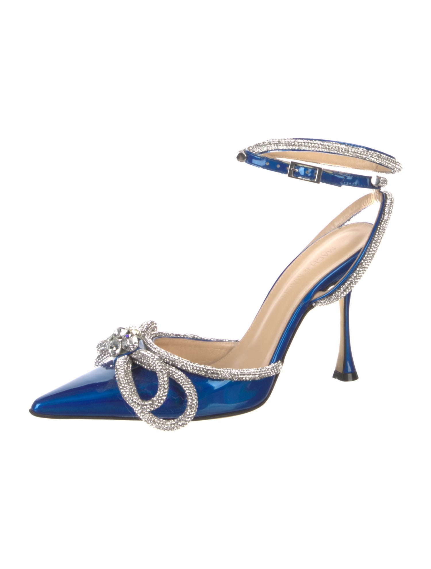 Mach & Mach Patent Leather Crystal Embellishments Slingback Pumps