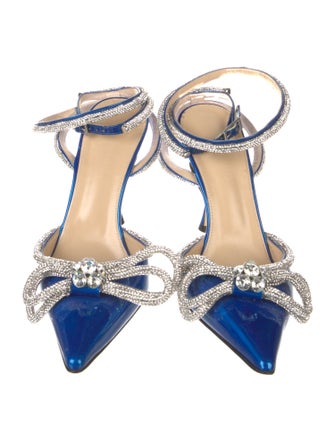 Mach & Mach Patent Leather Crystal Embellishments Slingback Pumps