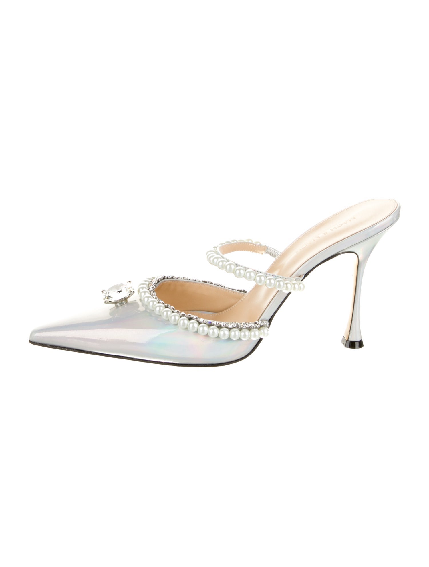 Mach & Mach Patent Leather Crystal Embellishments Mules w/ Tags
