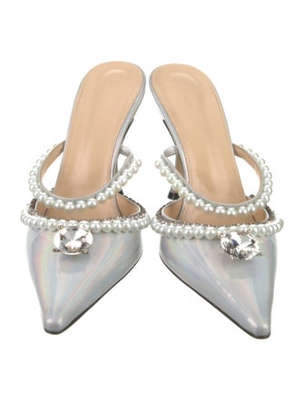 Mach & Mach Faux Pearl Accents Patent Leather Slides
