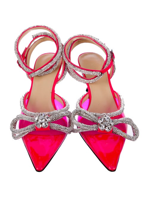 Mach & Mach Patent Leather Bow Accents Slingback Pumps