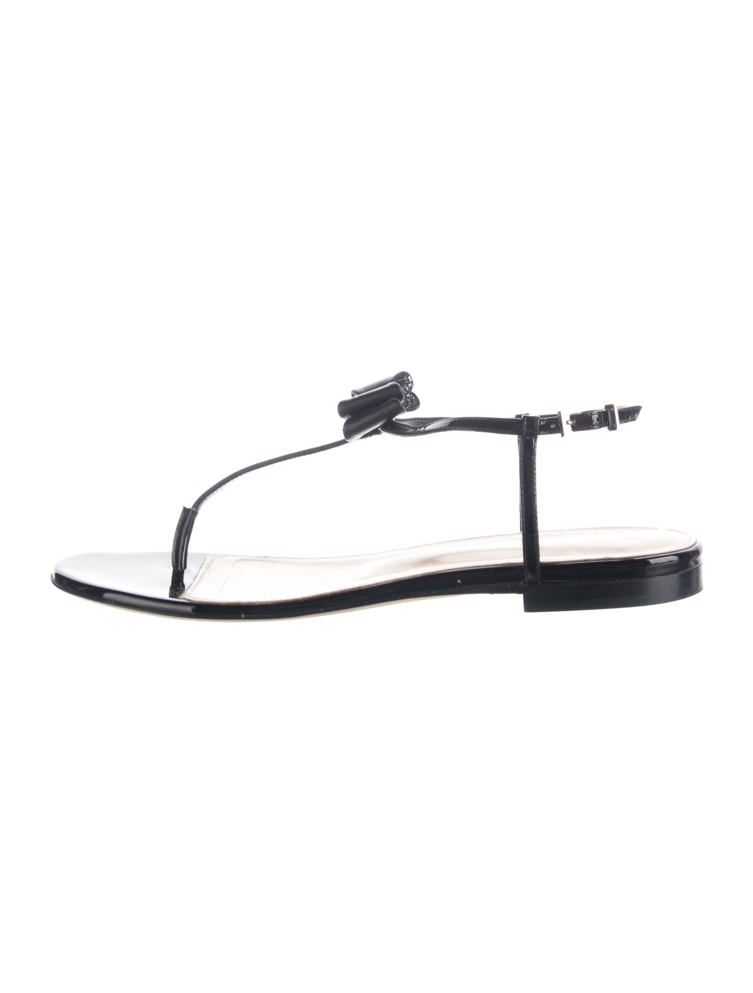 Mach & Mach Patent Leather Bow Accents T-Strap Sandals