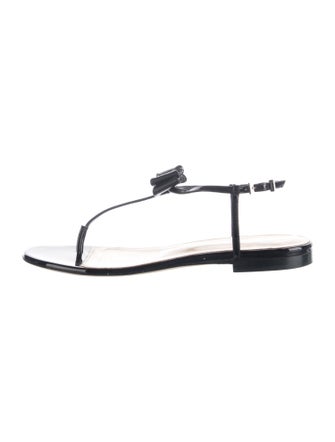 Mach & Mach Patent Leather Bow Accents T-Strap Sandals