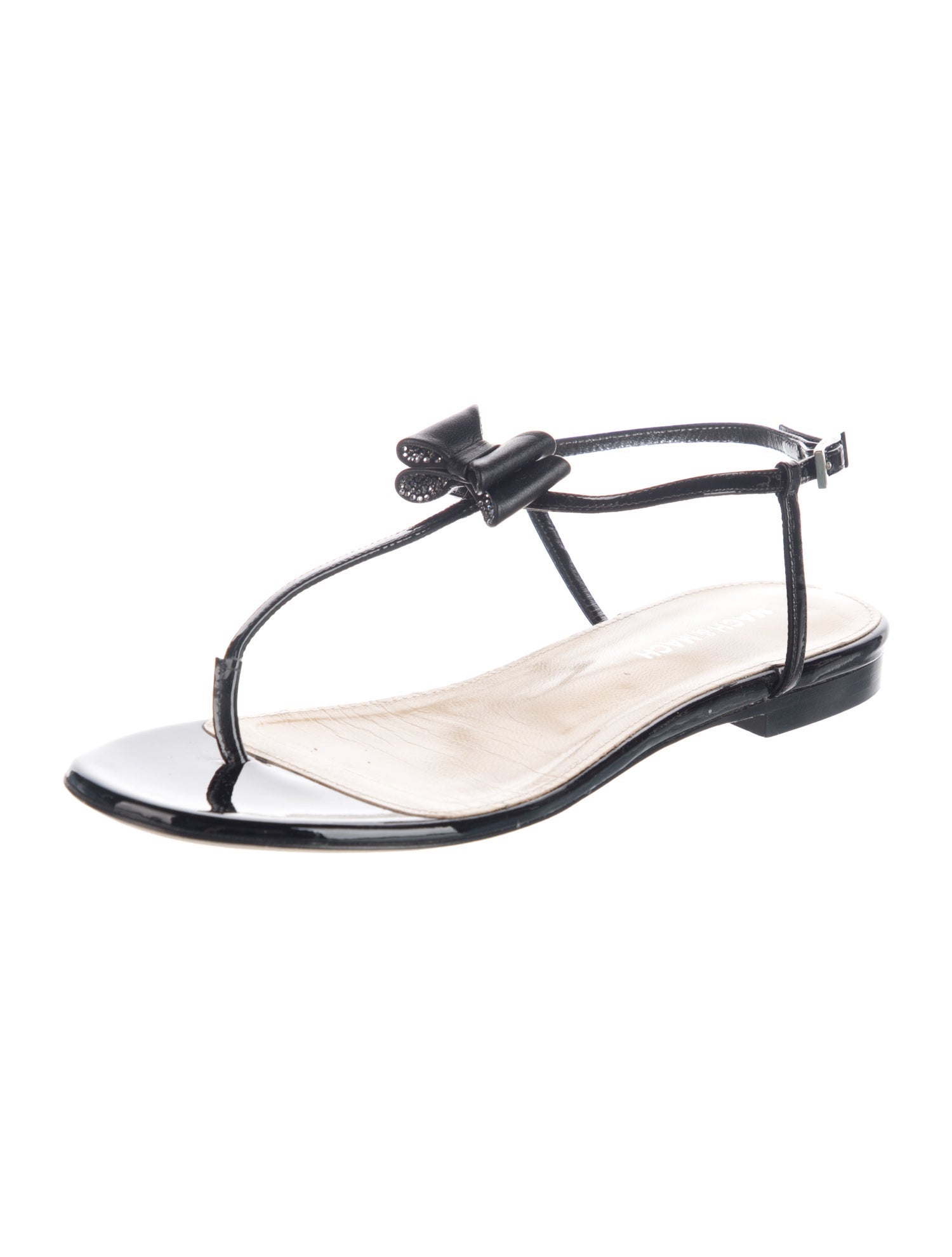 Mach & Mach Patent Leather Bow Accents T-Strap Sandals