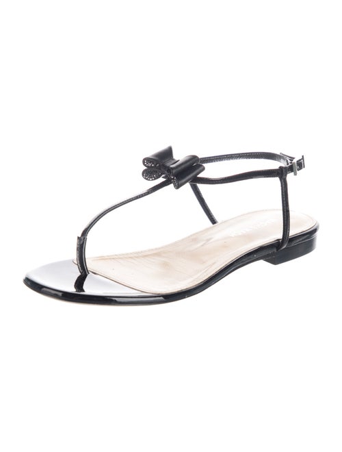 Mach & Mach Patent Leather Bow Accents T-Strap Sandals