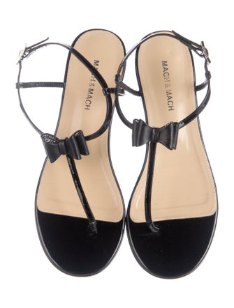 Mach & Mach Patent Leather Bow Accents T-Strap Sandals