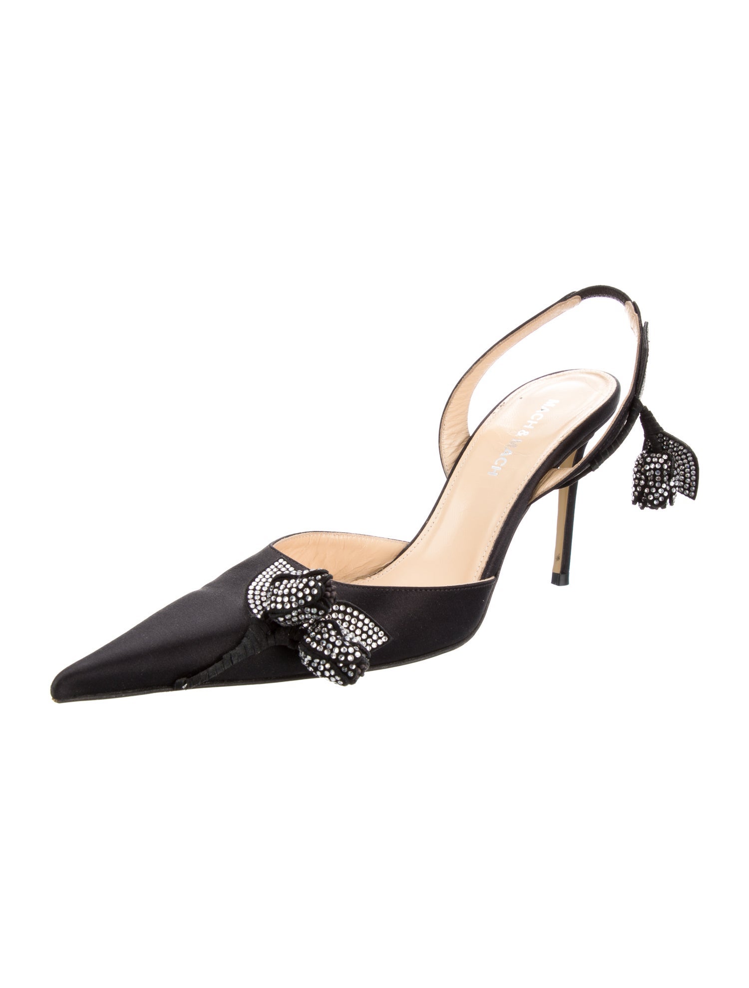 Mach & Mach Satin Crystal Embellishments Slingback Pumps