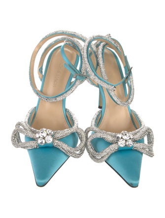 Mach & Mach Satin Bow Accents Slingback Pumps