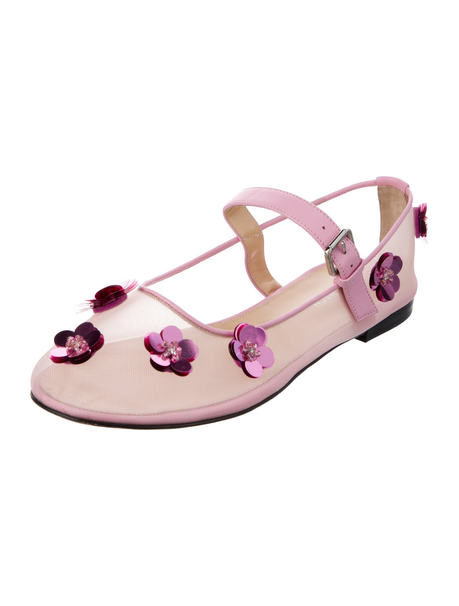 Mach & Mach Mesh Floral Print Mary Jane Flats