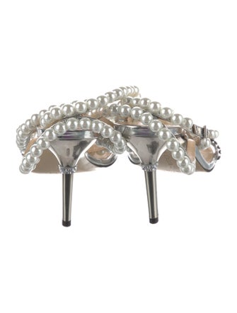 Mach & Mach Faux Pearl Accents Leather Sandals