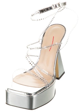 Mach & Mach Leather Crystal Embellishments Sandals