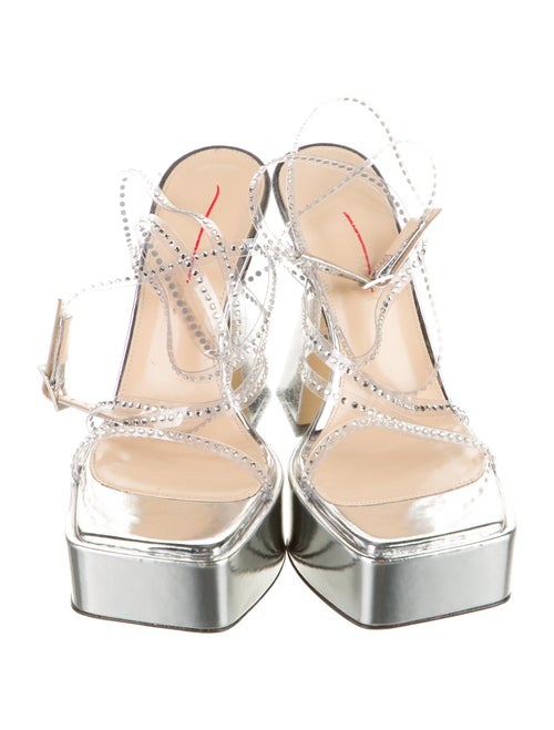 Mach & Mach Leather Crystal Embellishments Sandals