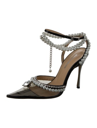 Mach & Mach PVC Crystal Embellishments T-Strap Pumps