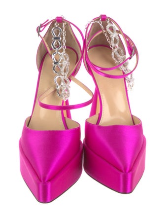 Mach & Mach Satin Crystal Embellishments D'Orsay Pumps