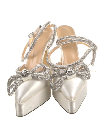 Mach & Mach Satin Bow Accents Slingback Pumps