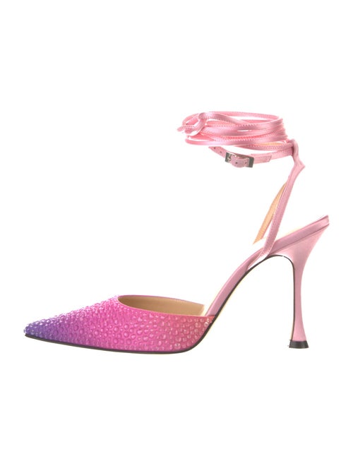 Mach & Mach Satin Crystal Embellishments Slingback Pumps