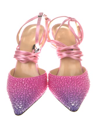 Mach & Mach Satin Crystal Embellishments Slingback Pumps