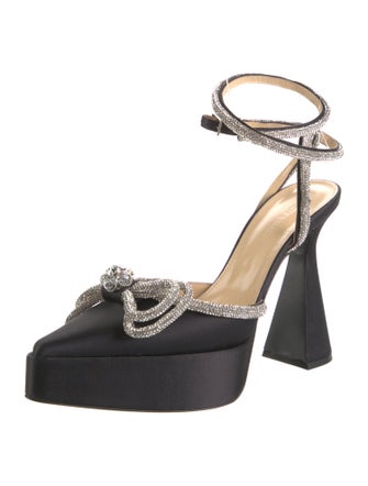 Mach & Mach Satin Bow Accents Slingback Pumps