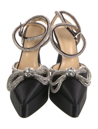Mach & Mach Satin Bow Accents Slingback Pumps