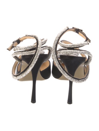Mach & Mach Satin Crystal Embellishments Slingback Pumps