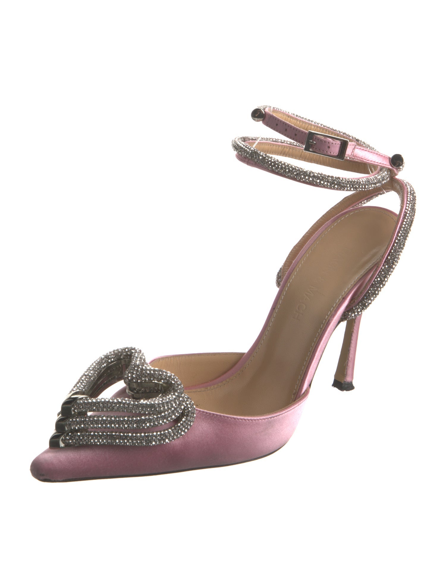 Mach & Mach Satin Crystal Embellishments Slingback Pumps