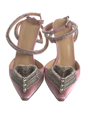 Mach & Mach Satin Crystal Embellishments Slingback Pumps