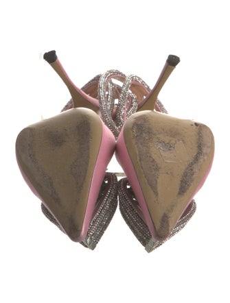 Mach & Mach Satin Crystal Embellishments Slingback Pumps