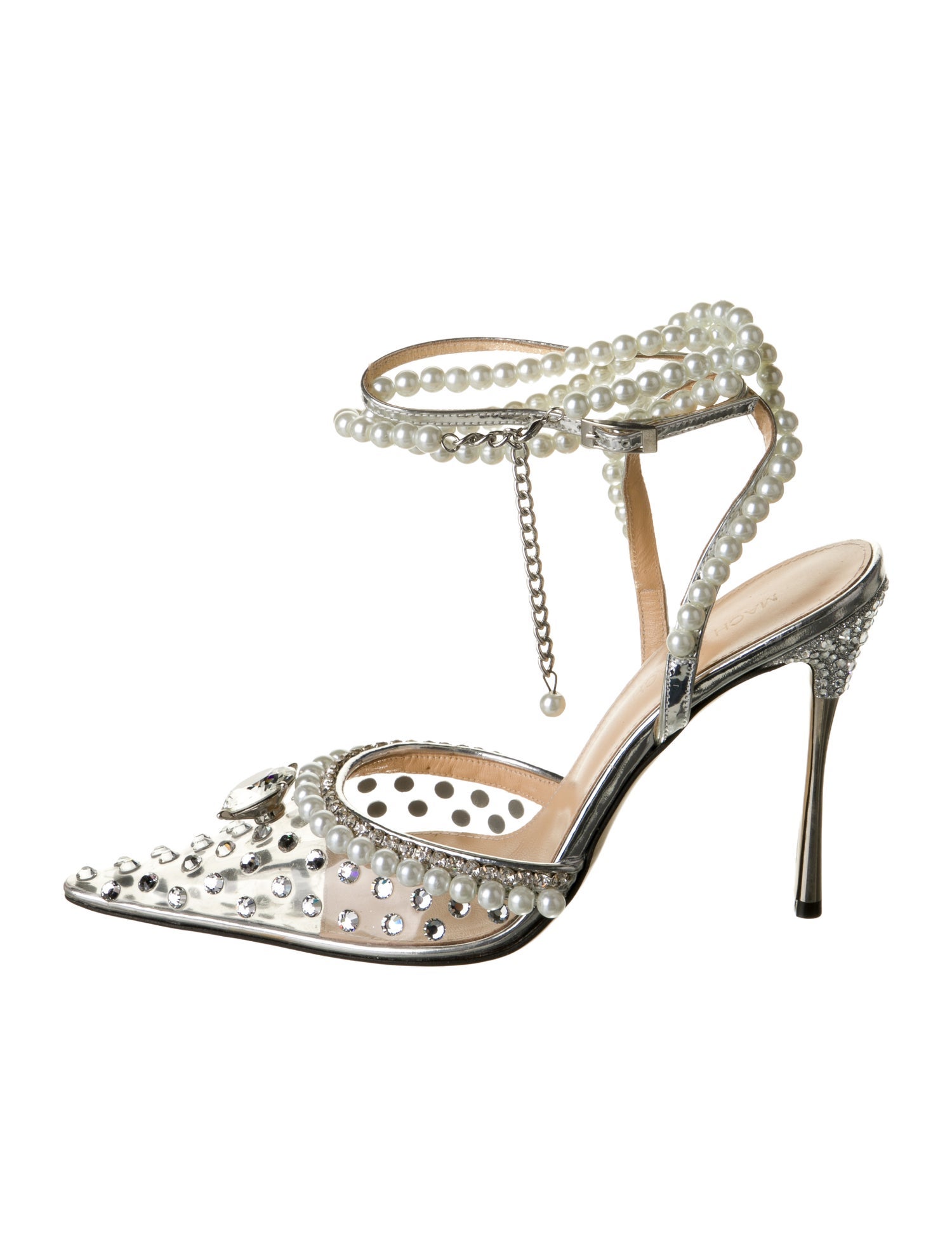 Mach & Mach Leather Crystal Embellishments Slingback Pumps