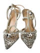 Mach & Mach Leather Crystal Embellishments Slingback Pumps