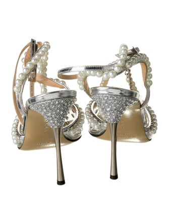 Mach & Mach Leather Crystal Embellishments Slingback Pumps