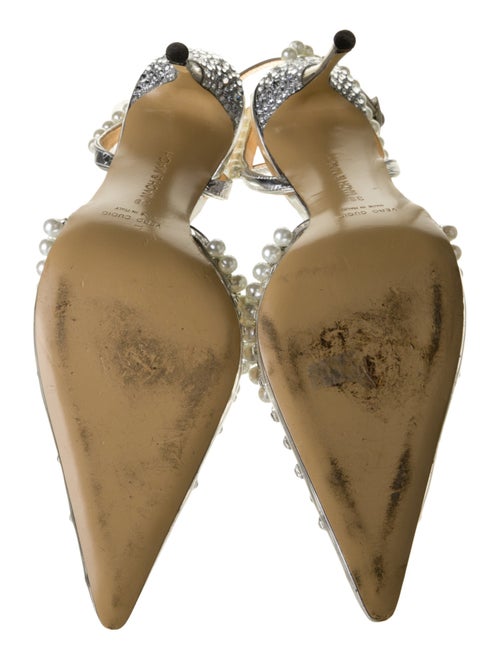 Mach & Mach Leather Crystal Embellishments Slingback Pumps
