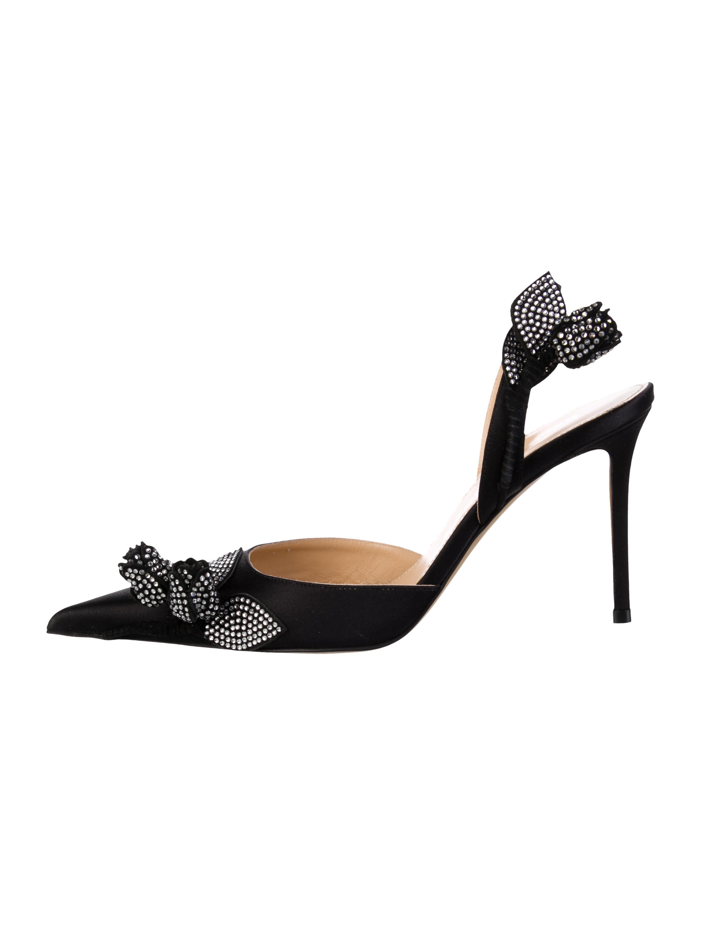 Mach & Mach Satin Crystal Embellishments Slingback Pumps