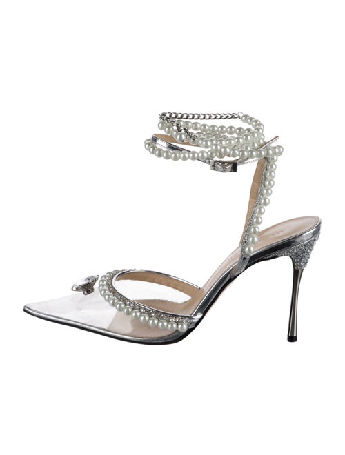 Mach & Mach Faux Pearl Accents PVC Slingback Pumps