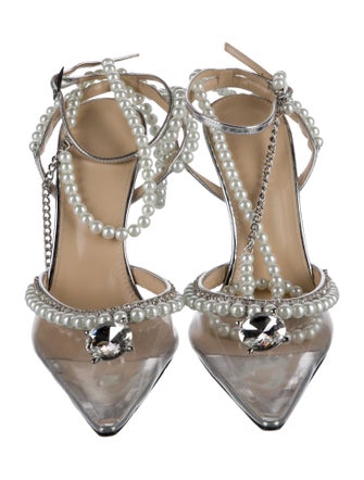 Mach & Mach Faux Pearl Accents PVC Slingback Pumps
