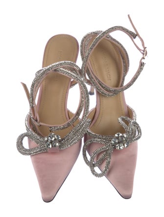 Mach & Mach Satin Crystal Embellishments Slingback Pumps