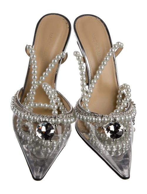 Mach & Mach Faux Pearl Accents Crystal Slingback Pumps