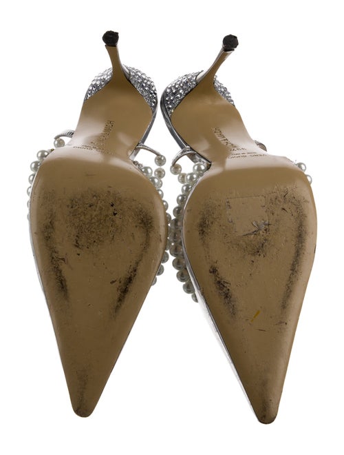 Mach & Mach Faux Pearl Accents Crystal Slingback Pumps