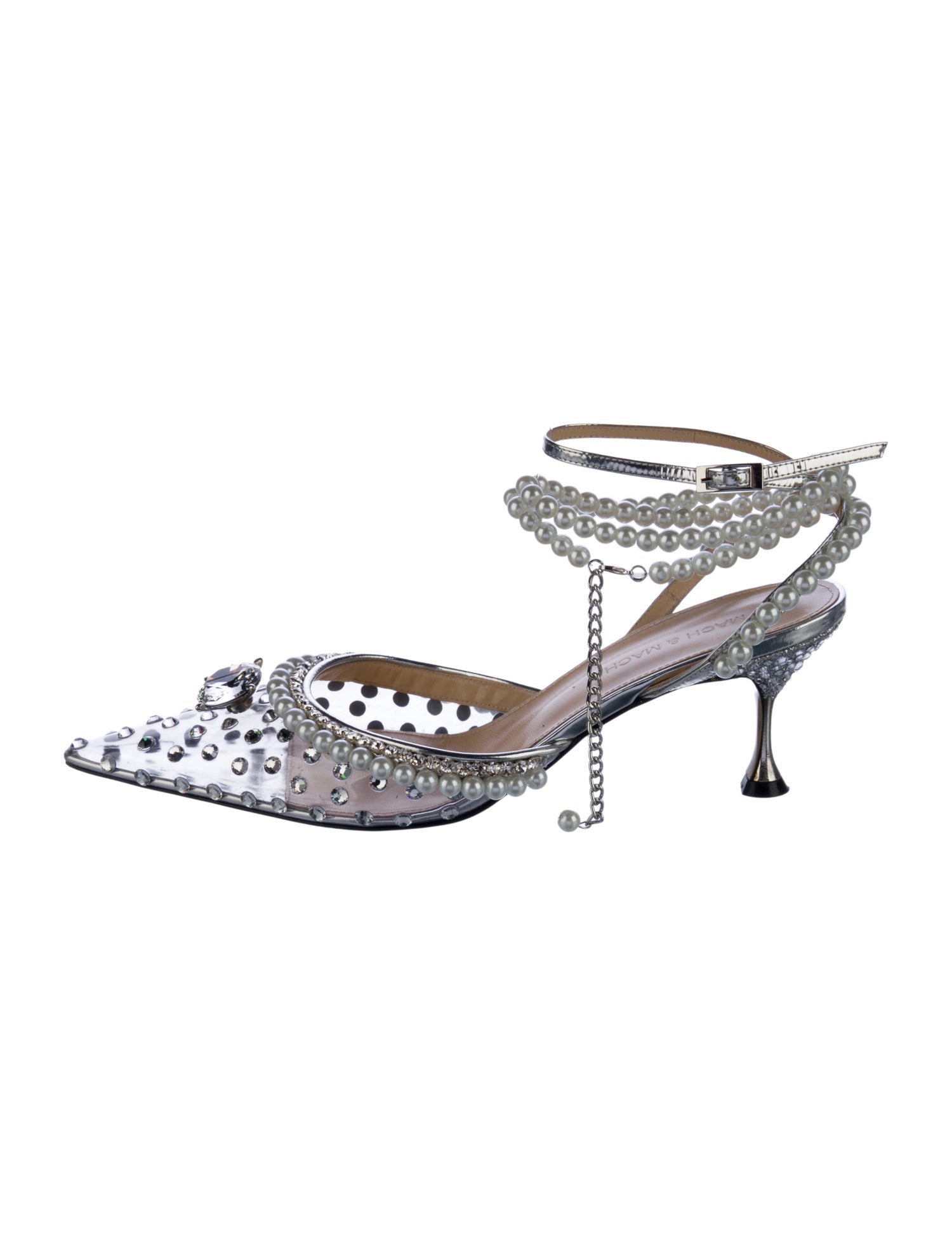 Mach & Mach Leather Crystal Embellishments Slingback Pumps