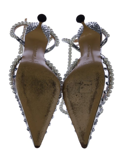 Mach & Mach Leather Crystal Embellishments Slingback Pumps
