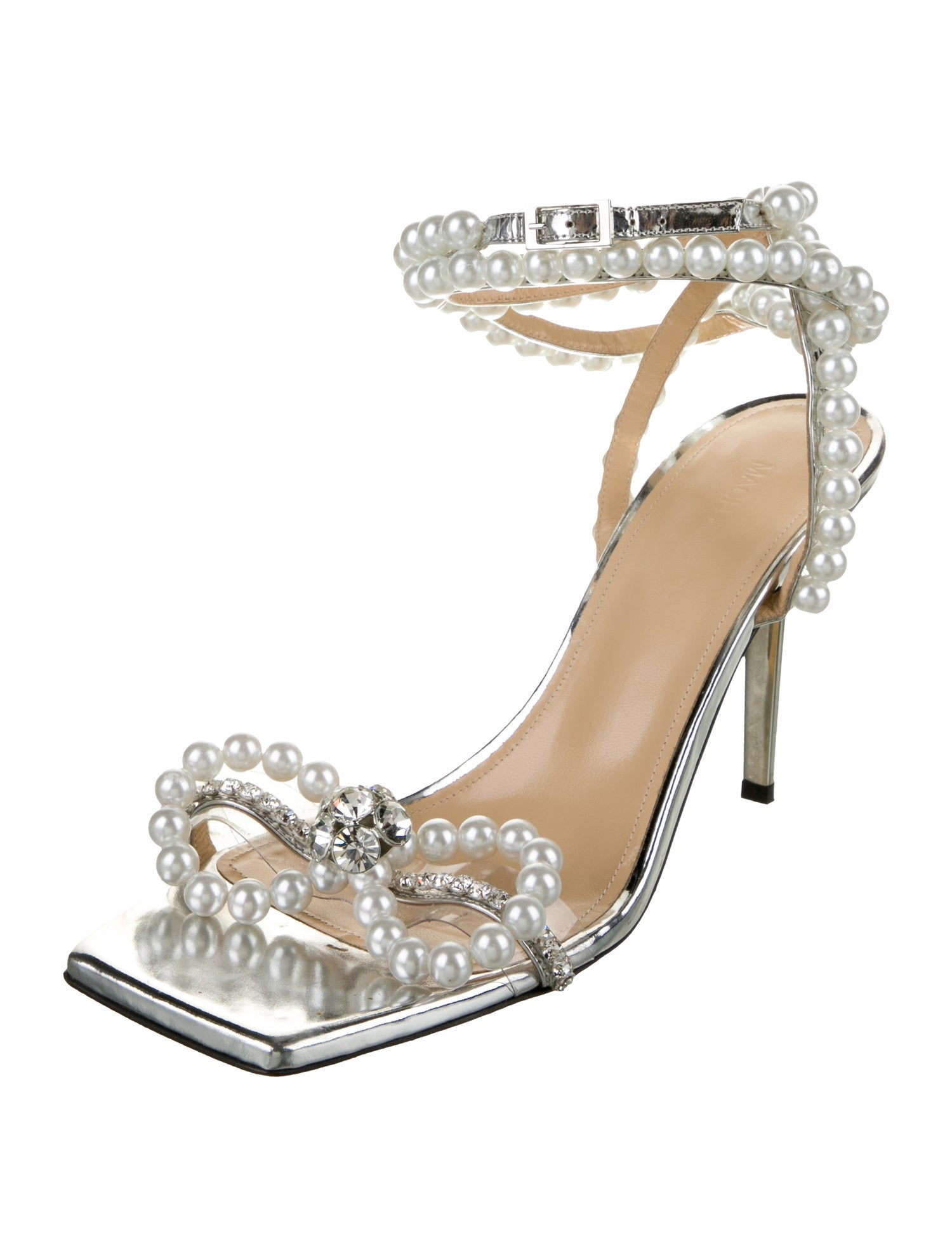 Mach & Mach Faux Pearl Accents Leather Sandals