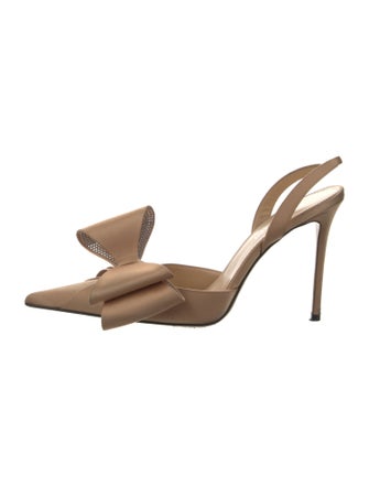 Mach & Mach Satin Bow Accents Slingback Pumps