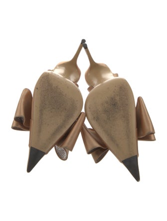 Mach & Mach Satin Bow Accents Slingback Pumps