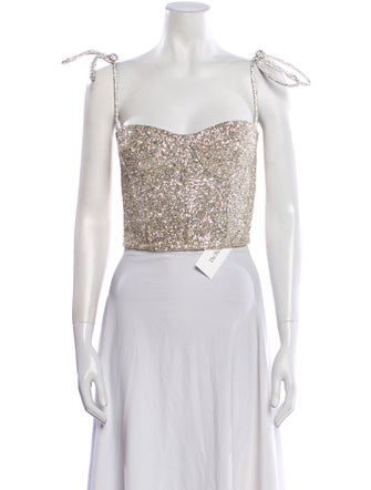 Mach & Mach Square Neckline Sleeveless Crop Top