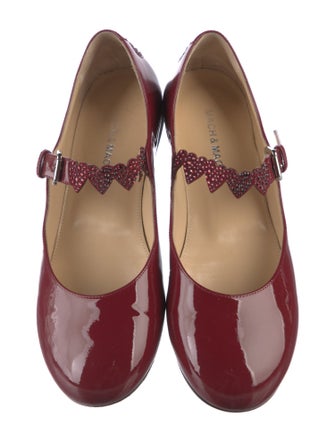 Mach & Mach Patent Leather Crystal Embellishments Mary Jane Flats